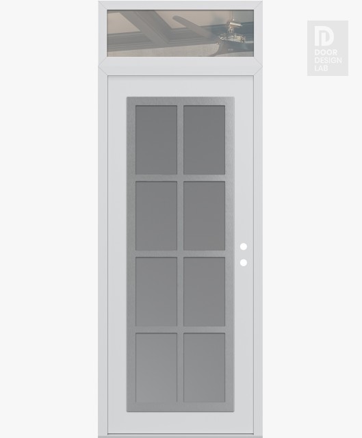 Modern Steel Front Door Diamond C16 36" x 96" white/white frosted Glass Panel stainless steel LHI with Transom clear Glass