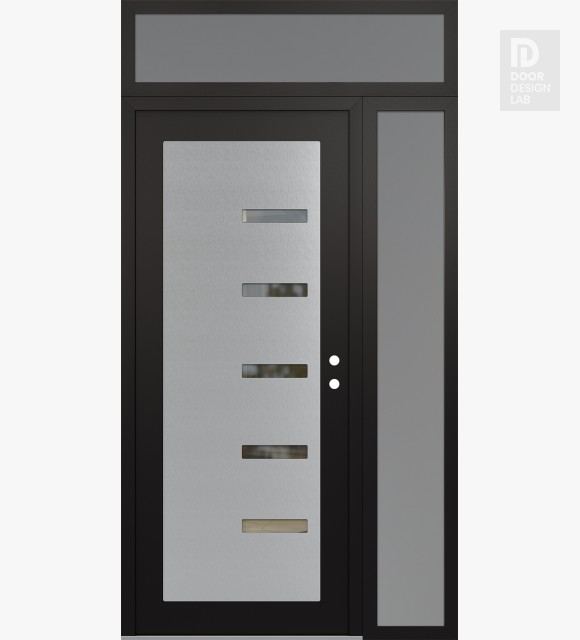 Modern Steel Front Door Diamond C8 50" x 96" black/black clear Glass Panel stainless steel LHI with Sidelite and Transom frosted Glass