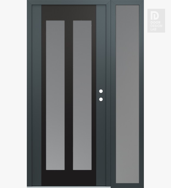 Modern Steel Front Door Diamond C14 48" x 80" anthracite/anthracite frosted Glass Panel black LHI with Sidelite frosted Glass