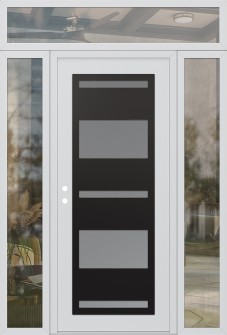 Diamond C10 64" x 96" white/white frosted Glass Panel black RHI with 2 Sidelites and Transom clear Glass