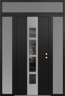 DIAMOND A10 68" X 96" BLACK/BLACK MIRRORED GLASS PANEL STAINLESS STEEL LHI WITH 2 SIDELITES AND TRANSOM FROSTED GLASS