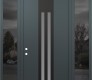 Modern Steel Front Door DIAMOND A8 64" X 96" ANTHRACITE/ANTHRACITE FROSTED GLASS PANEL BLACK RHI WITH 2 SIDELITES AND TRANSOM MIRRORED GLASS