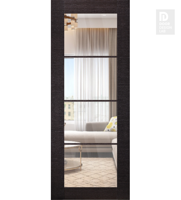 Modern Interior DOOR SLAB AVANTI 4 LITE CLEAR VETRO BLACK APRICOT 24" X 84" X 1 3/4" TEMPERED CLEAR GLASS
