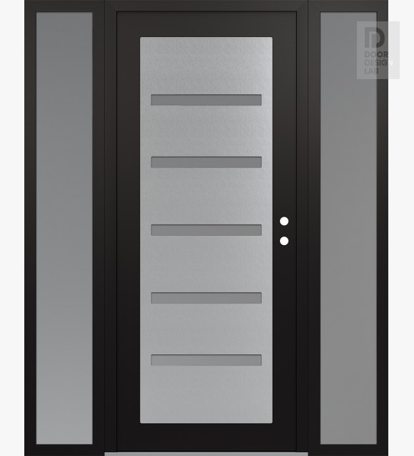 Modern Steel Front Door Diamond C7 68" x 80" black/white frosted Glass Panel stainless steel LHI with 2 Sidelites frosted Glass
