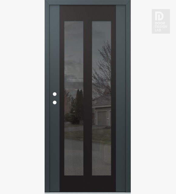 Modern Steel Front Door Diamond C14 36" x 80" anthracite/anthracite mirrored Glass Panel black RHI