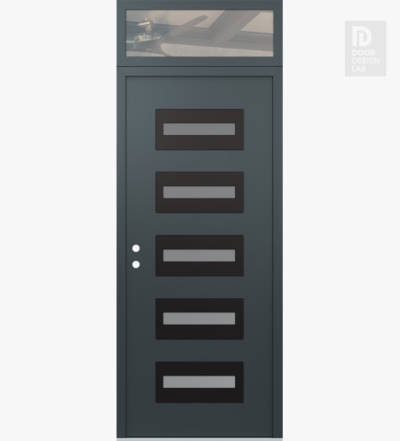 Modern Steel Front Door Diamond D4 36" x 96" anthracite/anthracite frosted Glass Panel black RHI with Transom clear Glass