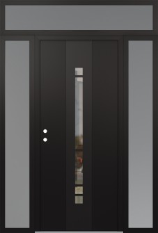 DIAMOND A3 68" X 96" BLACK/BLACK CLEAR GLASS PANEL BLACK RHI WITH 2 SIDELITES AND TRANSOM FROSTED GLASS