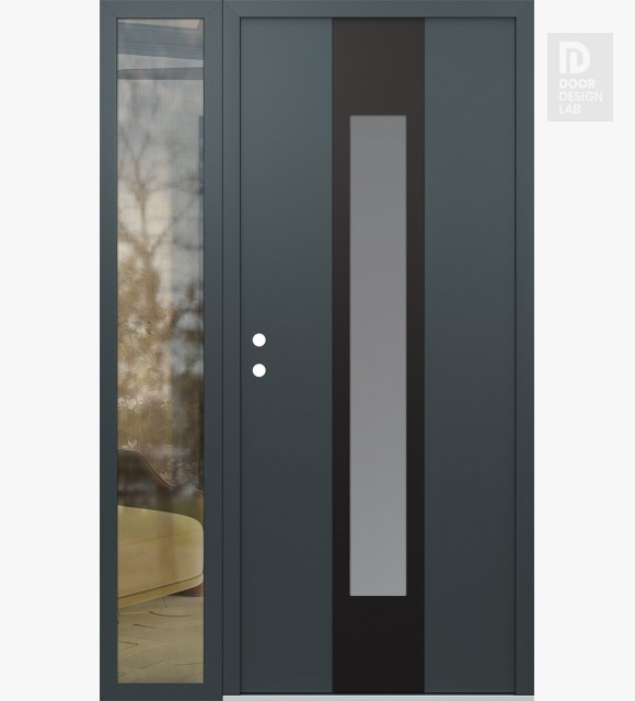 Modern Steel Front Door DIAMOND A1 52" X 80" ANTHRACITE/ANTHRACITE FROSTED GLASS PANEL BLACK RHI WITH SIDELITE CLEAR GLASS