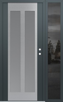 Diamond C14 48" x 80" anthracite/anthracite frosted Glass Panel stainless steel LHI with Sidelite mirrored Glass