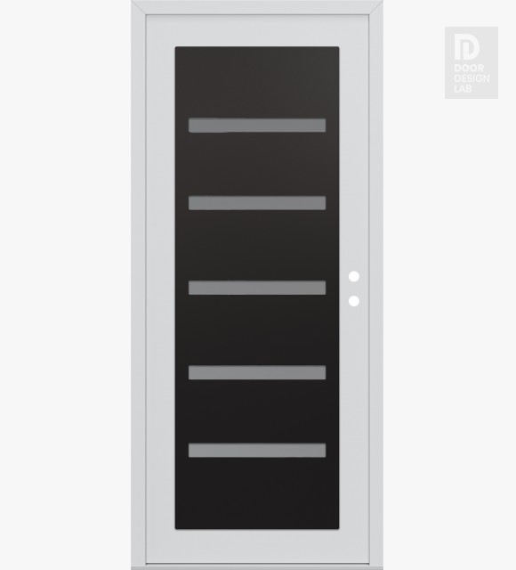 Modern Steel Front Door Diamond C7 36" x 80" white/white frosted Glass Panel black LHI