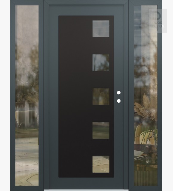 Modern Steel Front Door Diamond C5 68" x 80" anthracite/anthracite clear Glass Panel black LHI with 2 Sidelites clear Glass