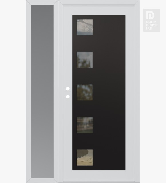 Modern Steel Front Door Diamond C5 52" x 80" white/white clear Glass Panel black RHI with Sidelite frosted Glass