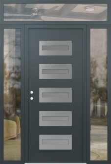 Diamond D4 64" x 96" anthracite/anthracite frosted Glass Panel stainless steel RHI with 2 Sidelites and Transom clear Glass