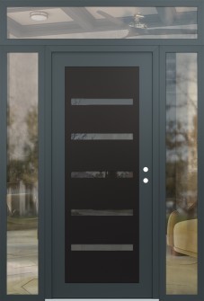 Diamond C7 60" x 96" anthracite/anthracite mirrored Glass Panel black LHI with 2 Sidelites and Transom clear Glass