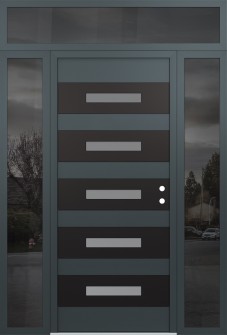 Diamond D9 60" x 96" anthracite/anthracite frosted Glass Panel black LHI with 2 Sidelites and Transom mirrored Glass