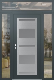 Diamond C10 68" x 96" anthracite/anthracite frosted Glass Panel stainless steel RHI with 2 Sidelites and Transom clear Glass