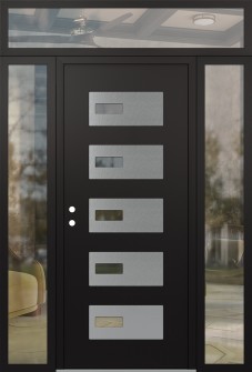 Diamond D7 68" x 96" black/black clear Glass Panel stainless steel RHI with 2 Sidelites and Transom clear Glass