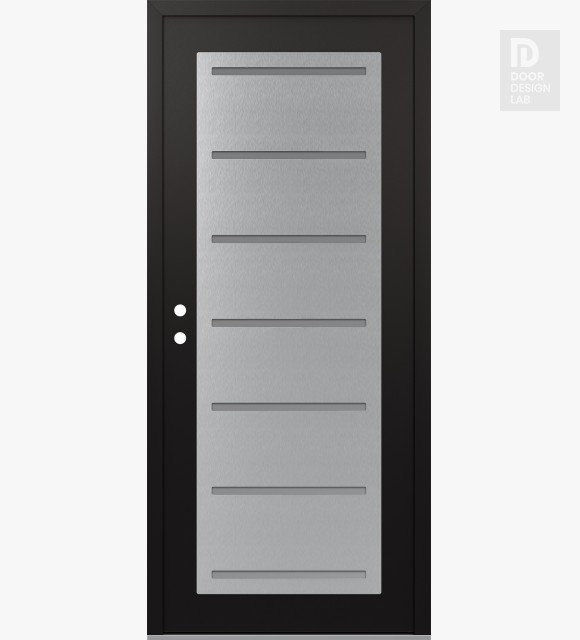 Modern Steel Front Door Diamond C11 36" x 80" black/white frosted Glass Panel stainless steel RHI