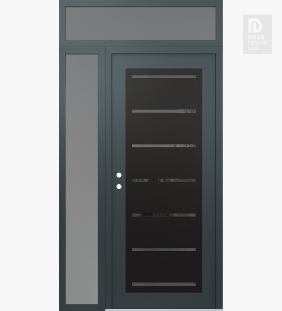Modern Steel Front Door Diamond C11 52" x 96" anthracite/anthracite mirrored Glass Panel black RHI with Sidelite and Transom frosted Glass