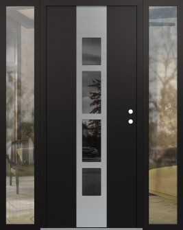 DIAMOND A10 64" X 80" BLACK/BLACK MIRRORED GLASS PANEL STAINLESS STEEL LHI WITH 2 SIDELITES CLEAR GLASS