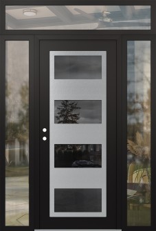 Diamond C2 68" x 96" black/black mirrored Glass Panel stainless steel RHI with 2 Sidelites and Transom clear Glass