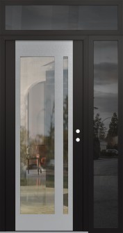 Diamond C15 50" x 96" black/black clear Glass Panel stainless steel LHI with Sidelite and Transom mirrored Glass