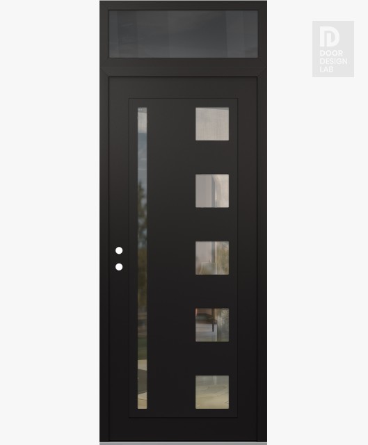 Modern Steel Front Door Diamond C3 36" x 96" black/black clear Glass Panel black RHI with Transom mirrored Glass