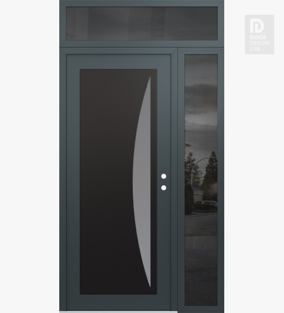 Modern Steel Front Door Diamond C13 50" x 96" anthracite/anthracite frosted Glass Panel black LHI with Sidelite and Transom mirrored Glass