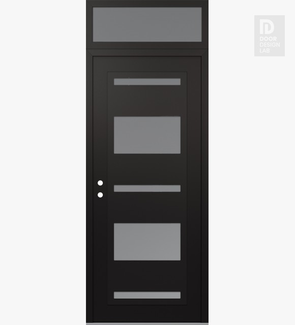 Modern Steel Front Door Diamond C10 36" x 96" black/white frosted Glass Panel black RHI with Transom frosted Glass