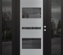 Modern Steel Front Door Diamond C10 68" x 80" black/black mirrored Glass Panel stainless steel LHI with 2 Sidelites mirrored Glass