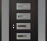 Modern Steel Front Door Diamond D6 68" x 96" black/black clear Glass Panel stainless steel RHI with 2 Sidelites and Transom frosted Glass