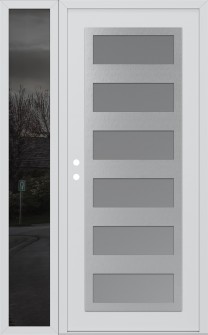 Diamond C9 52" x 80" white/white frosted Glass Panel stainless steel RHI with Sidelite mirrored Glass