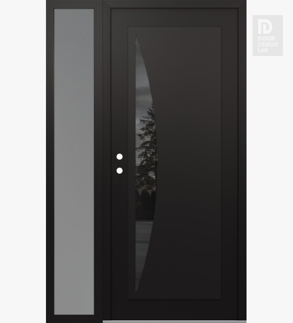 Modern Steel Front Door Diamond C13 52" x 80" black/black mirrored Glass Panel black RHI with Sidelite frosted Glass