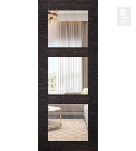 Modern Interior DOOR SLAB AVANTI 3 LITE CLEAR VETRO BLACK APRICOT 24" X 84" X 1 3/4" TEMPERED CLEAR GLASS