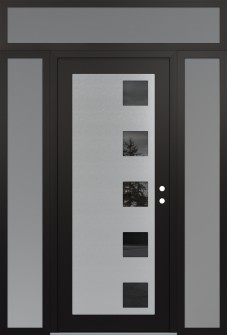 Diamond C5 64" x 96" black/black mirrored Glass Panel stainless steel LHI with 2 Sidelites and Transom frosted Glass