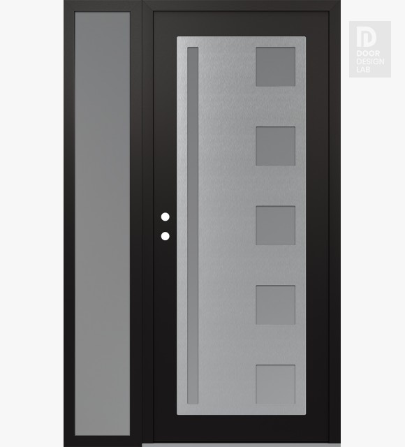 Modern Steel Front Door Diamond C3 50" x 80" black/white frosted Glass Panel stainless steel RHI with Sidelite frosted Glass