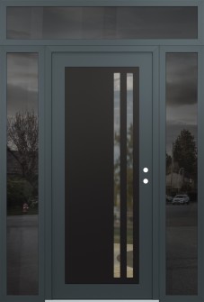 Diamond C6 64" x 96" anthracite/anthracite clear Glass Panel black LHI with 2 Sidelites and Transom mirrored Glass