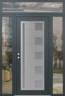 Diamond C3 60" x 96" anthracite/anthracite frosted Glass Panel stainless steel RHI with 2 Sidelites and Transom clear Glass