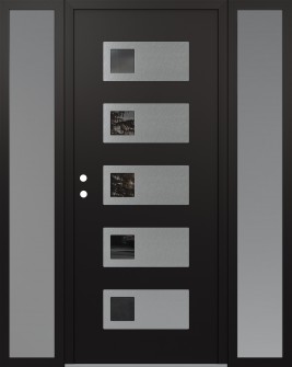 Diamond D2 68" x 80" black/black mirrored Glass Panel stainless steel RHI with 2 Sidelites frosted Glass