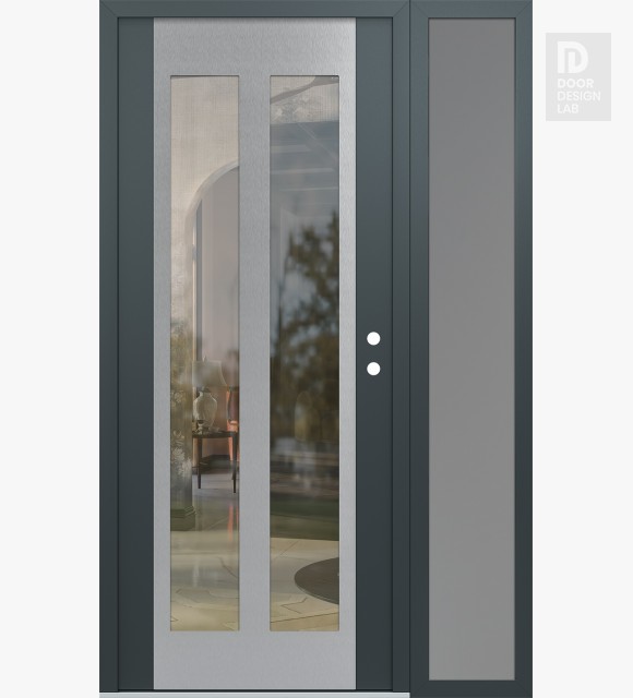 Modern Steel Front Door Diamond C14 52" x 80" anthracite/anthracite clear Glass Panel stainless steel LHI with Sidelite frosted Glass