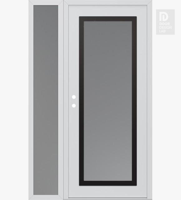 Modern Steel Front Door Diamond C1 48" x 80" white/white frosted Glass Panel black RHI with Sidelite frosted Glass