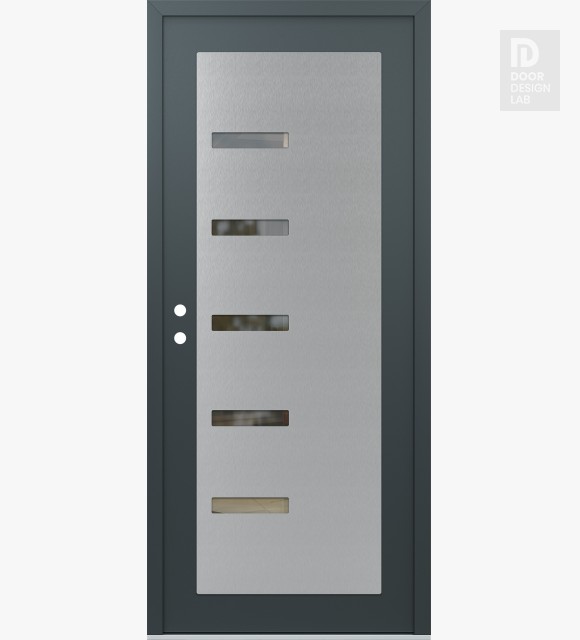 Modern Steel Front Door Diamond C8 36" x 80" anthracite/anthracite clear Glass Panel stainless steel RHI