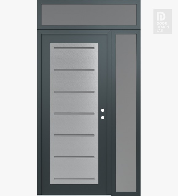 Modern Steel Front Door Diamond C11 50" x 96" anthracite/anthracite frosted Glass Panel stainless steel LHI with Sidelite and Transom frosted Glass