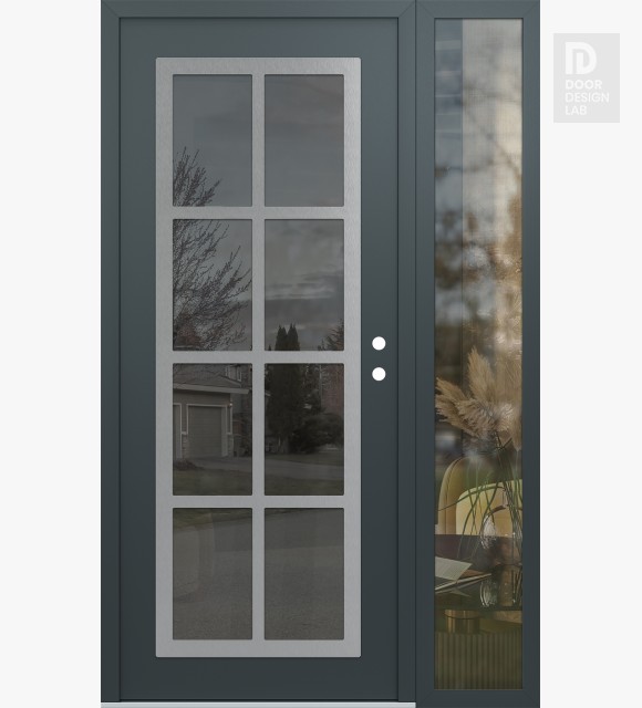 Modern Steel Front Door Diamond C16 48" x 80" anthracite/anthracite mirrored Glass Panel stainless steel LHI with Sidelite clear Glass