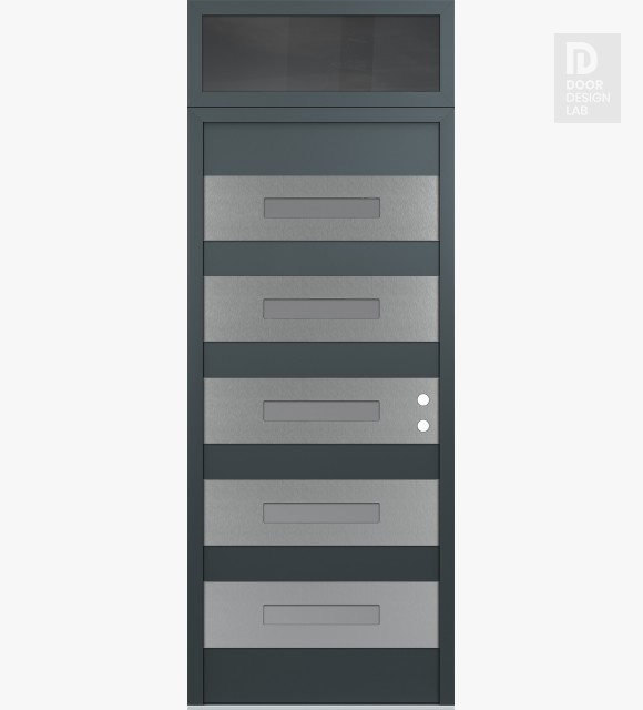 Modern Steel Front Door Diamond D9 36" x 96" anthracite/anthracite frosted Glass Panel stainless steel LHI with Transom mirrored Glass