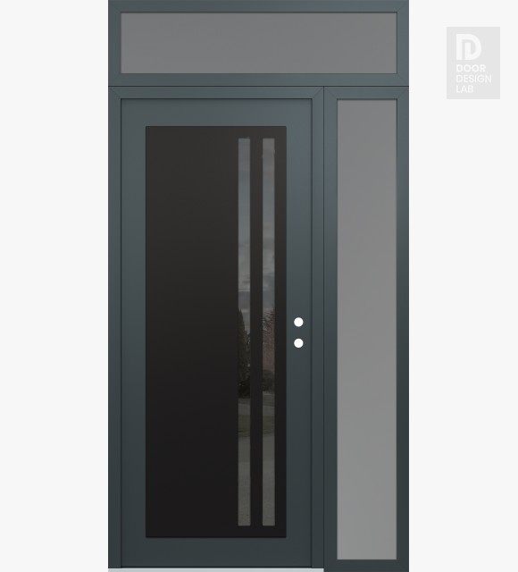 Modern Steel Front Door Diamond C6 52" x 96" anthracite/anthracite mirrored Glass Panel black LHI with Sidelite and Transom frosted Glass
