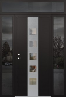 DIAMOND A13 68" X 96" BLACK/BLACK CLEAR GLASS PANEL STAINLESS STEEL RHI WITH 2 SIDELITES AND TRANSOM MIRRORED GLASS