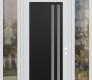 Modern Steel Front Door Diamond C6 60" x 96" white/white frosted Glass Panel black LHI with 2 Sidelites and Transom clear Glass