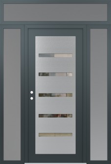 Diamond C7 68" x 96" anthracite/anthracite clear Glass Panel stainless steel RHI with 2 Sidelites and Transom frosted Glass