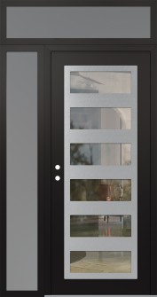 Diamond C9 52" x 96" black/black clear Glass Panel stainless steel RHI with Sidelite and Transom frosted Glass